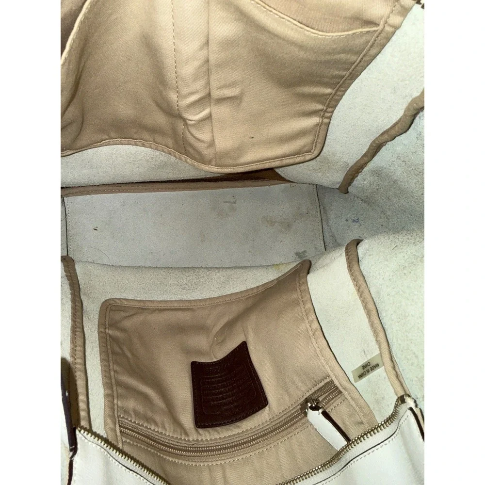 Coach Saffiano Leather City Tote Cream Brown Shoulder Bag